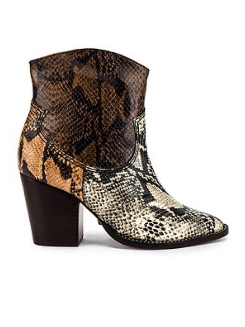SCHUTZ Snake-Print Ankle Boot in Brown and Black